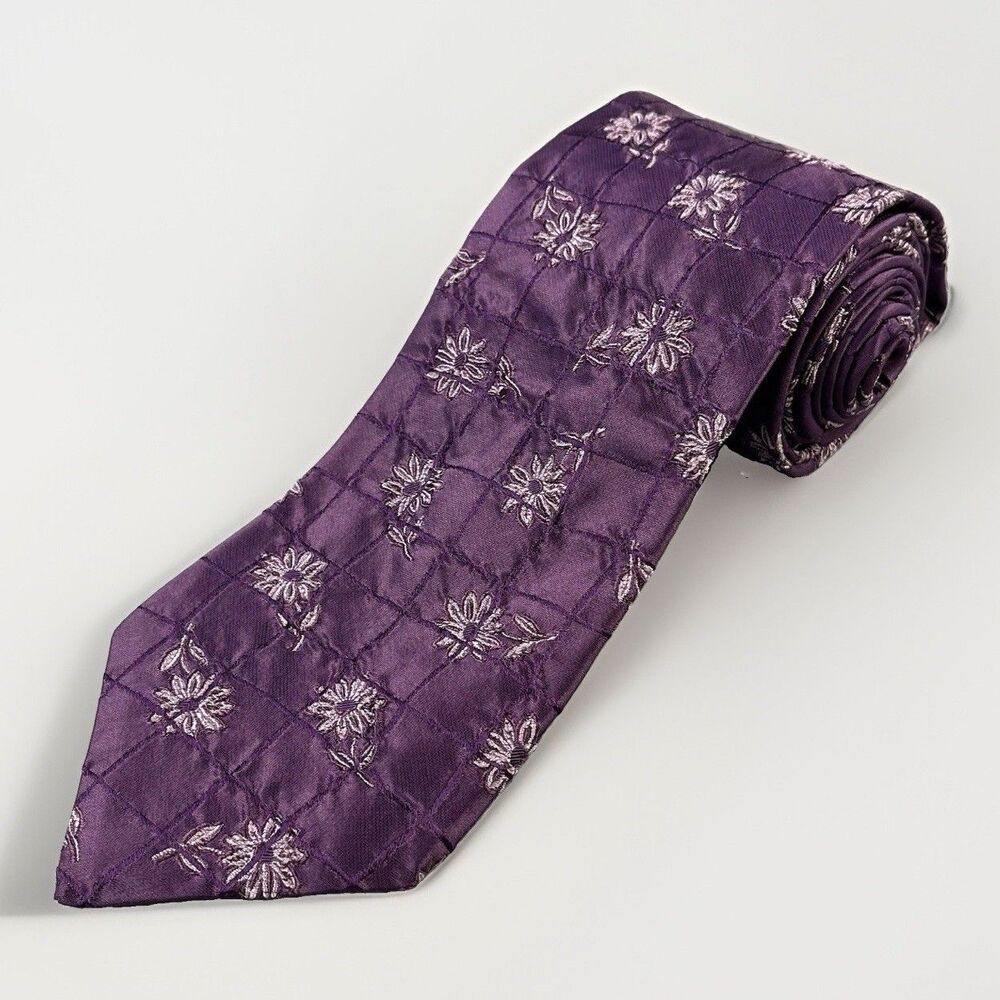 Kenzo Homme Necktie Tie Purple Floral Jacquard Woven Silk Blend Flower